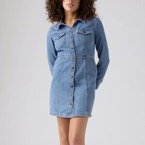 Levi’s womens blue denim Flynn western long sleeve button mini dress XL